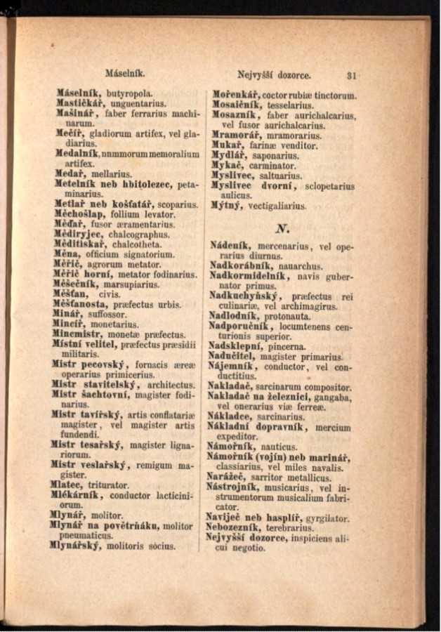 Teil 2  Böhmisch - Latein / von 'Máselnik ' bis 'Nejvyšší dozorce'